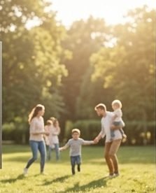 Famílias brincando em parque ensolarado